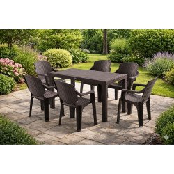 Комплект градинска маса 90-150 см. и 6 бр. столове пластмасови Garden