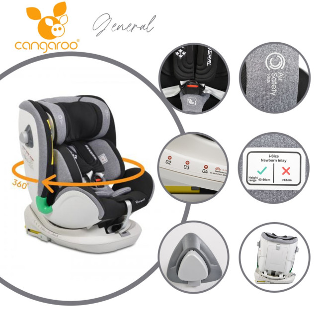Стол за кола General I-Size с Isofix система 360° сив