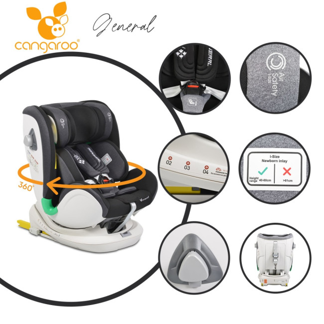 Стол за кола General I-Size с Isofix система 360° черен