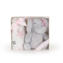 Бебешко одеяло 90/75 cm с играчка Elephant pink