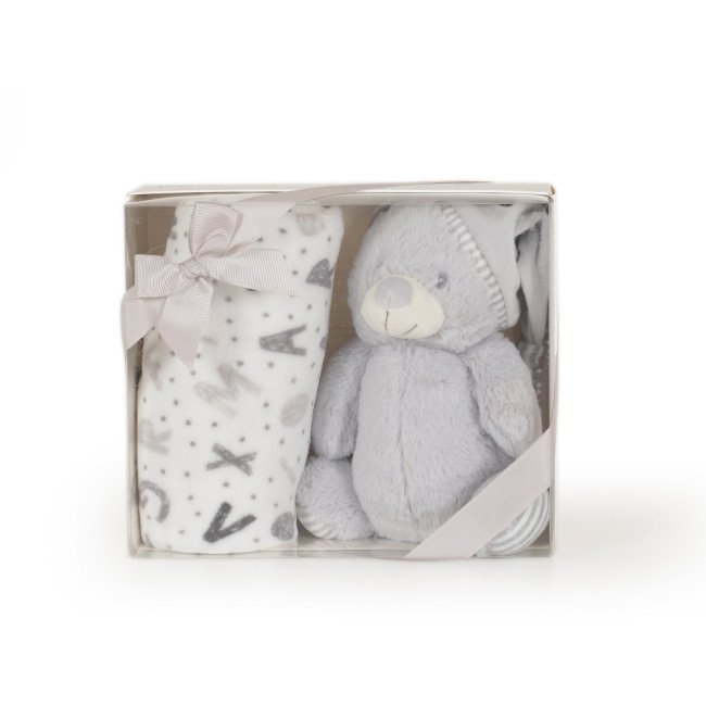 Бебешко одеяло 90/75 cm с играчка Grey bear